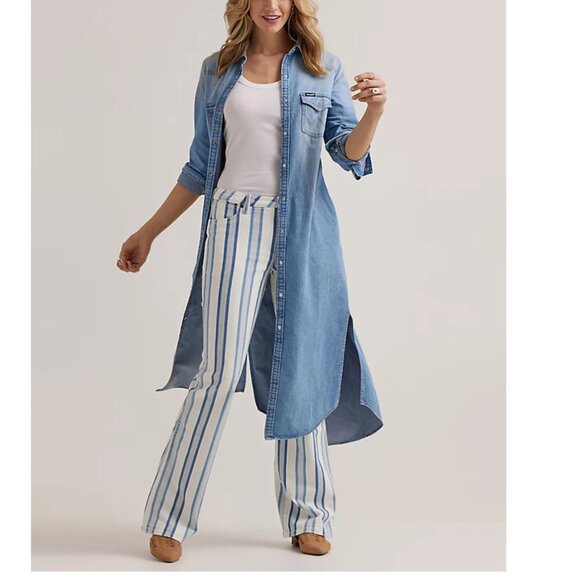 Wrangler Retro NWT Long Sleeve Denim Shirt Dress Midi Pearl Snap Western - Picture 5 of 5